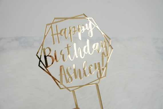 Personalized Hexagon Happy Birthday Name Cake Topper Hexagon Etsy