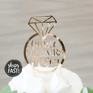 Personalized Ring Future Mr and Mrs Cake Topper Engagement Cake Topper Bridal Shower Decorations Wedding Shower Cake Decor Ring Cake Topper