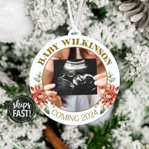 Baby Coming 2024 Ultraschall-Weihnachtsverzierung | Schwangerschaft Ankündigung Foto Weihnachtsschmuck Baby Kommen 2024 Wir sind Schwanger Ornament