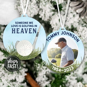 Golfing in Heaven Memorial Photo Ornament | Remembrance Ornament Custom Passed Away Ornament In Memory Picture Ornament