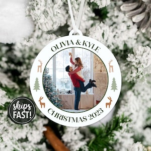 Personalized Photo Christmas Ornament Our First Christmas Ornament Engaged Photo Ornament Married Ornament Gift for Girlfriend Gift for Wife