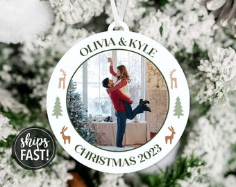 Personalized Photo Christmas Ornament Our First Christmas Ornament Engaged Photo Ornament Married Ornament Gift for Girlfriend Gift for Wife