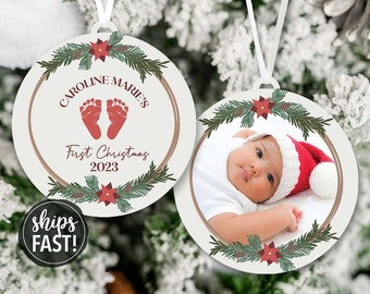 Baby's First Christmas Photo Ornament | Personalized Baby's First Christmas Ornament Minimalist Baby Gift Photo Ornament New Mom Gift