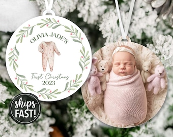 Baby Girl's First Christmas Photo Ornament | Personalized Baby's First Christmas Ornament Custom Baby Gift Photo Ornament New Mom Gift