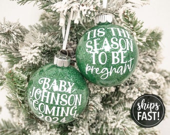 Baby Coming 2024 Pregnancy Announcement Ornament | Tis the Season to be Pregnant Ornament Christmas Pregnancy Announcement