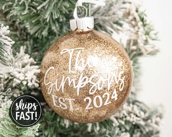 Personalized Est 2024 Ornament | Married Ornament Engaged Ornament Family Name Ornament Personalized Christmas Ornament for Couple