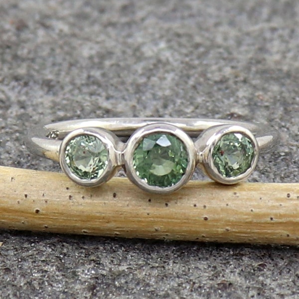 Green Sapphire Ring, 925 Sterling Silver Ring, Minimalist Rings, Wedding Gift, Natural Gemstone Ring, Three Stone Gemstone Ring, Gift Ring