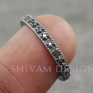 Black Diamond Band Ring, Full Eternity Band Wedding Band, Anniversary Silver Ring For Women, Genuine Pave Diamond Ring, Engagement Gift Ring