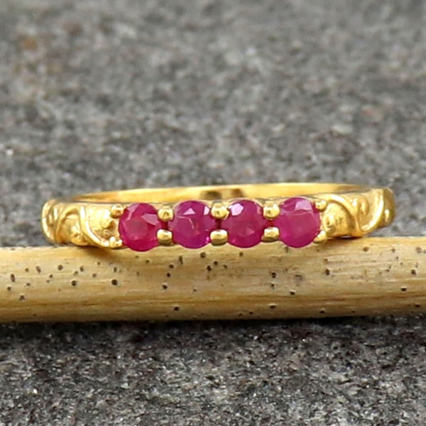 Ruby Ring, Micron Gold plated Ring, 925 Sterling Silver Ring, Wedding Ring, Statement Band Women Ring, Anniversary Gift Ring, Gift For Her