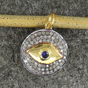 Genuine Pave Diamond Pendant, Evil Eye Pendant, Diamond Evil Eye Necklace, 925 Sterling Silver Gold Necklace, Blue Sapphire Evil Eye Pendant