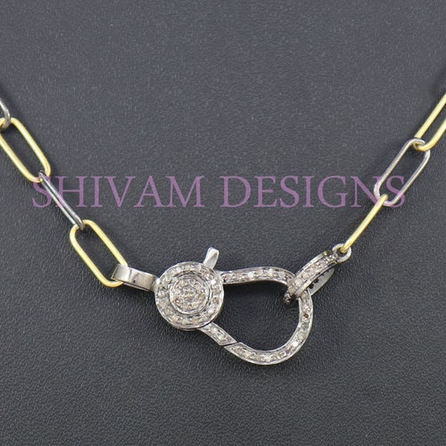 Genuine Diamond Pave Lobster Clasp Necklace Oxidized Sterling Etsy