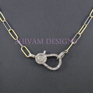 Genuine Pave Diamond Lobster Clasp Necklace, Gold Plating Chain Clasp Necklace, Lobster Clasp Charm, 925 Sterling Silver Necklace Adjustable