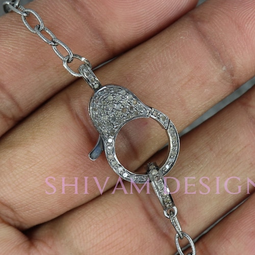 Genuine Pave Diamond Lobster Clasp Necklace Oxidized Silver Etsy