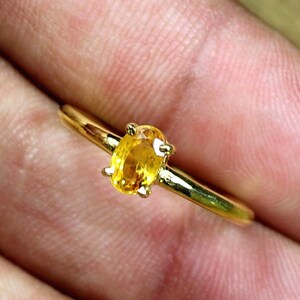 Natural Yellow Sapphire Ring, 925 Sterling Silver Gold Plated Ring, Gift for Her, Gemstone Ring, Birthstone Rings for Women, Gift For Her