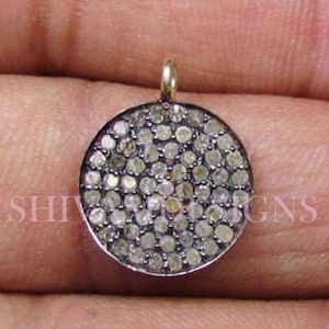 15 mm Diamond Pave Disc Necklace, 925 Sterling Silver 14K Gold Plated Pendant Necklace, Diamond Flat Disc Pendant, Pave Diamond Charm Link