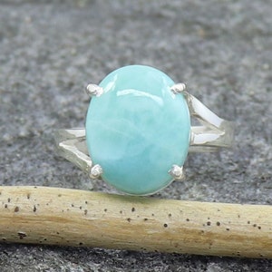 Natural Larimar Ring, 925 Sterling Silver Ring, Anniversary Gift Band Ring, Handmade Rings for Women, Larimar Statement Rings, Gift For Her