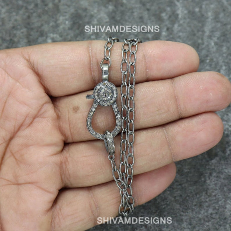 Pave Genuine Diamond Lobster Clasp Necklace, REAL Diamond Handmade Finding Connector 925 Sterling Silver Diamond Necklace Adjustable image 9
