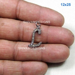 Joyería inicial de diamantes pavimentados, collar de letras iniciales, colgante del alfabeto de letras en bloque L, joyería de diamantes del alfabeto, collar de dijes vintage