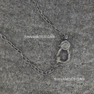 Pave Genuine Diamond Lobster Clasp Necklace, REAL Diamond Handmade Finding Connector 925 Sterling Silver Diamond Necklace Adjustable image 6