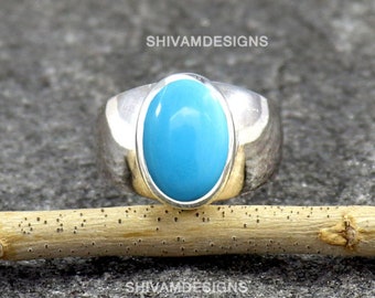 Turquoise Ring, 925 Sterling Silver Ring, Blue Turquoise Statement Band Rings for Men, Wedding Men's Band Ring, Birthstone Ring, Gift Ring