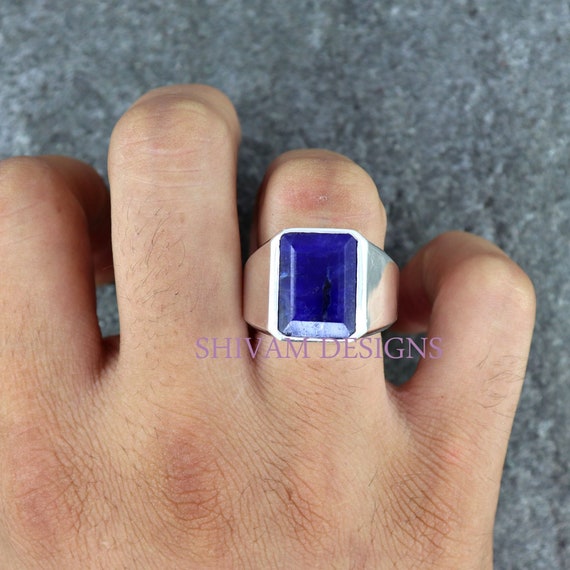 PURE SILVER Solid Mens Ring with Blue Sapphire and GENUINE DIAMONDS all sz  #Handmade #Statement | Mens gemstone rings, Mens silver rings, Sterling  silver mens