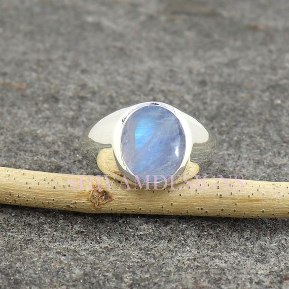 Rainbow Moonstone,925 Sterling Silver,Statement Ring,Signet Ring Christmas Gift June Birthstone Natural Moonstone Ring Father's Day Gift