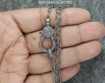 Pave Genuine Diamond Lobster Clasp Necklace, REAL Diamond Handmade Finding Connector 925 Sterling Silver Diamond Necklace Adjustable