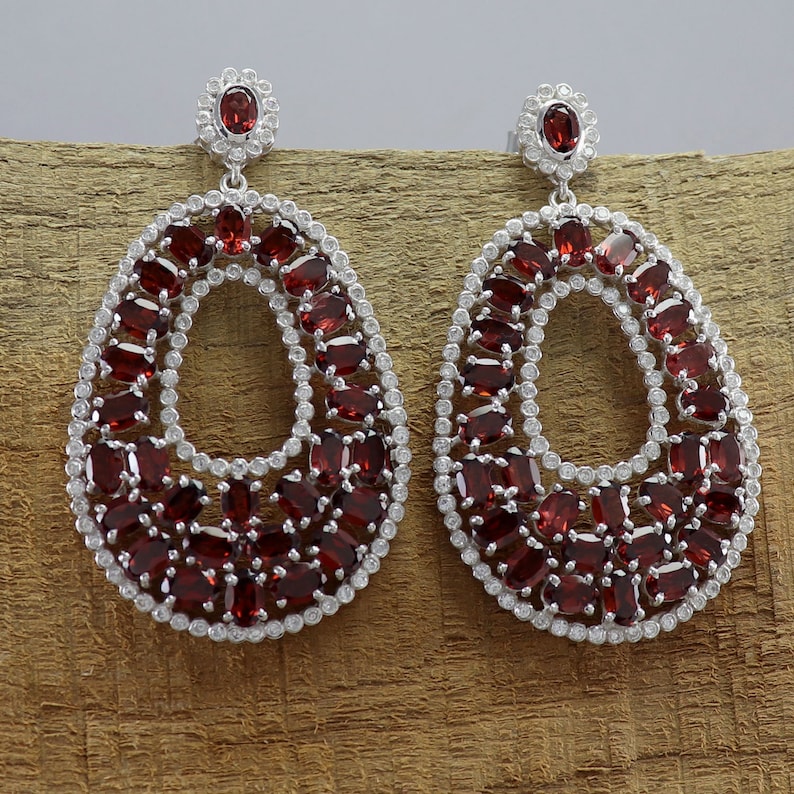 Fashion Jewelry Earrings Natural Garnet Gemstone Stud Earrings Cubic Zirconia Gemstone Earrings 925 Sterling Silver Fine Jewelry Earrings
