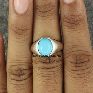 Natural Turquoise Ring, 925 Sterling Silver Ring, Signet Silver Ring, Turquoise Men&#39;s Ring, Birthday Gift Ring, Wedding Ring, Gift For Her