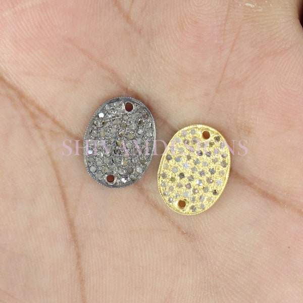 Pave Diamond Connector, Pave Diamond Oval Disc, Gold Plated Silver Connector, Diamond Bar Disc Bracelet Finding, Diamond Pave Necklace