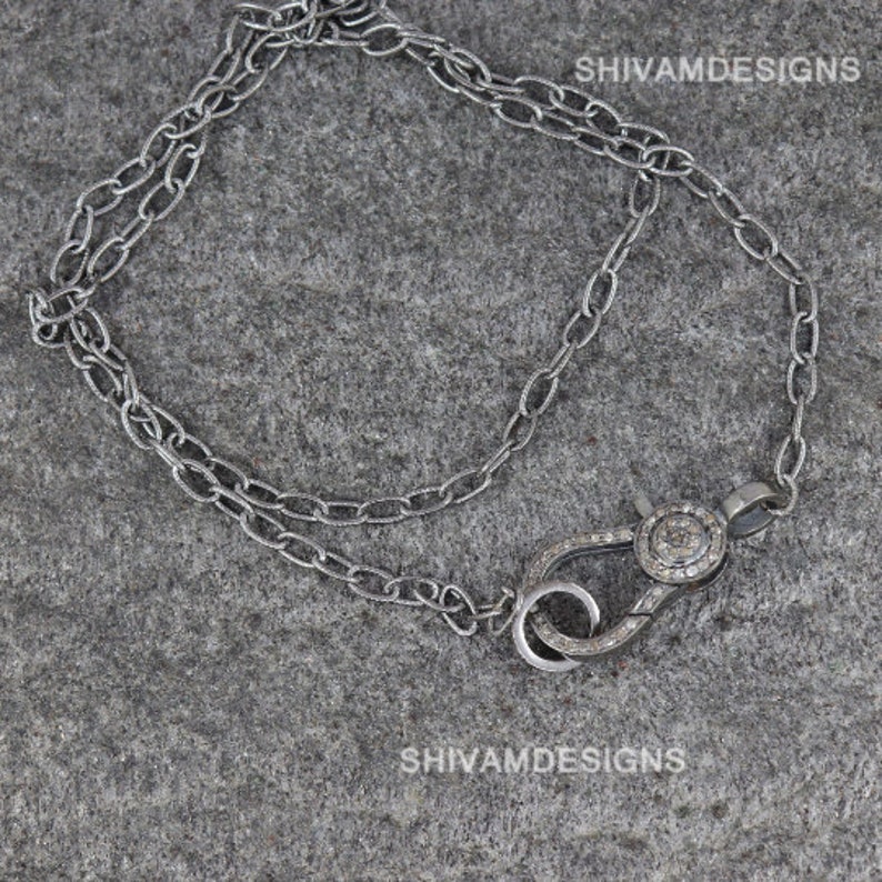 Pave Genuine Diamond Lobster Clasp Necklace, REAL Diamond Handmade Finding Connector 925 Sterling Silver Diamond Necklace Adjustable image 4