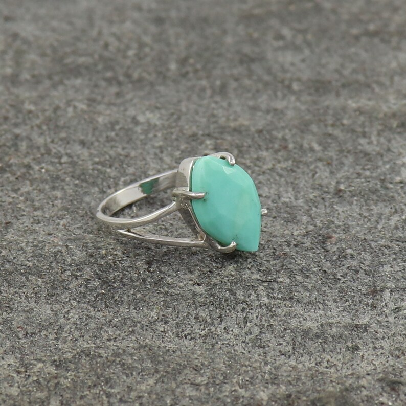 Birthstone Ring Natural Turquoise Ring 925 Sterling Silver Ring RR137 Wedding Ring for Women Prong Setting Handmade Ring Size US 6