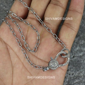 Pave Genuine Diamond Lobster Clasp Necklace, REAL Diamond Handmade Finding Connector 925 Sterling Silver Diamond Necklace Adjustable image 7