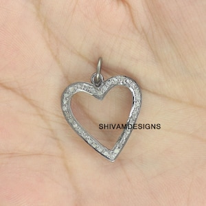 Diamond Love Heart Necklace, 925 Sterling Silver , Pave Diamond Heart Pendant, Victorian Jewelry, 925 Sterling Silver , Diamond Pave Charm