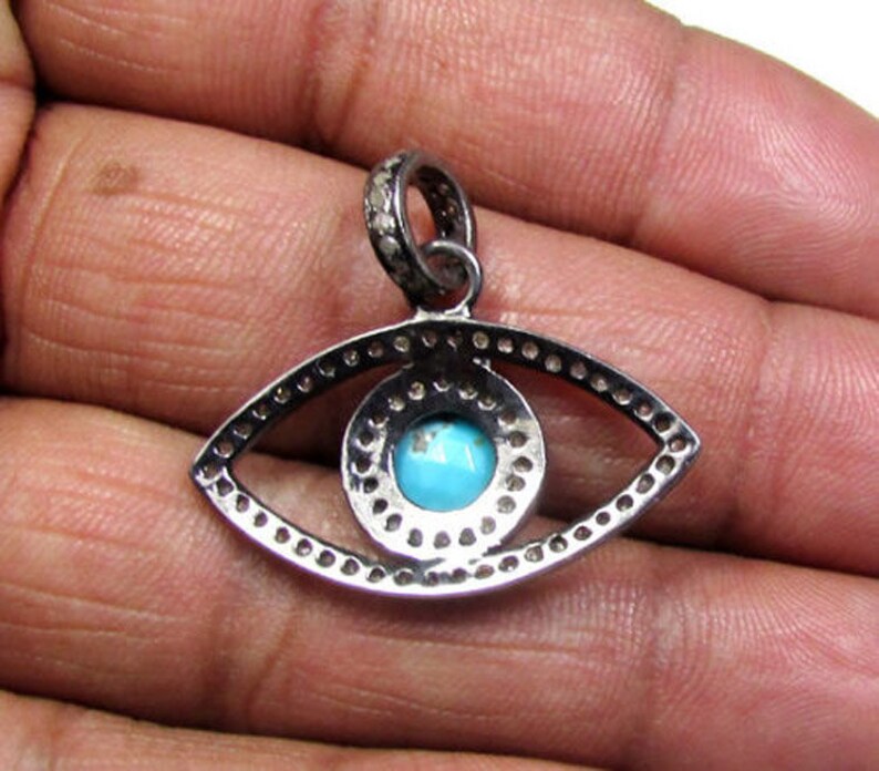 Turquoise Evil Eye Pendant Pave Diamond Evil Eye Necklace Etsy