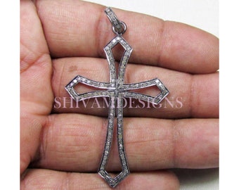 0.18ct Pave Diamond Sterling Silver Cross Charm Necklace Pendant Gift Jewelry