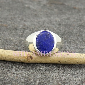 Lapis Signet Ring, Natural Lapis Lazuli Ring, Men&#39;s Signet Ring, 925 Sterling Silver Ring, Statement Rings for Men, Pinky Ring, Womens Ring