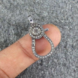 Genuine Pave Diamond Lobster Clasp, Diamond Pendant Necklace, 925 Sterling Silver Connector, Diamond Carabiner Lock Finding Connector