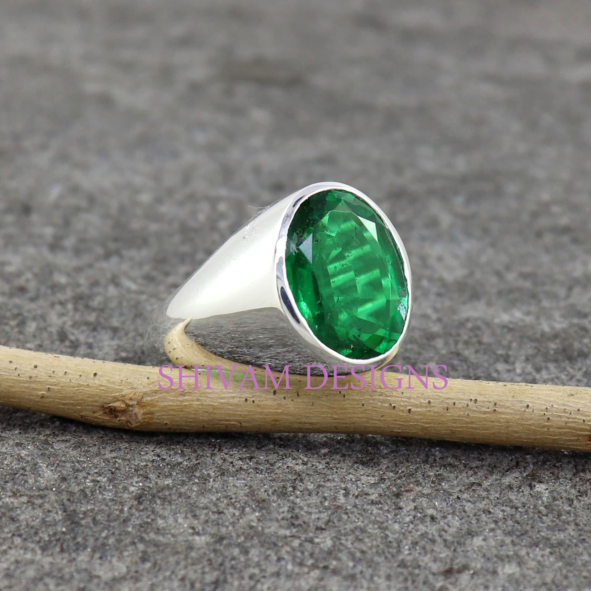 Emerald Ring 925 Sterling Silver Ring Birthstone Mens Etsy