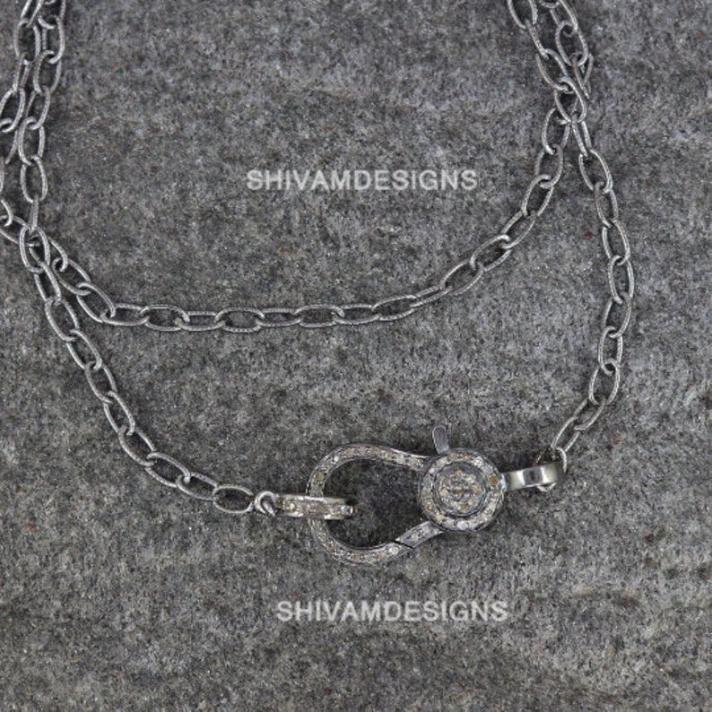 Pave Genuine Diamond Lobster Clasp Necklace, REAL Diamond Handmade Finding Connector 925 Sterling Silver Diamond Necklace Adjustable image 3