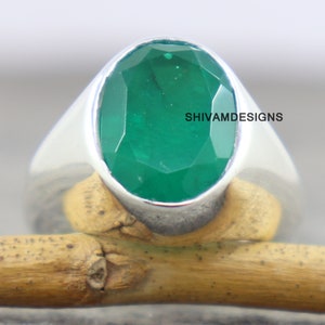 Emerald Ring, Mens Signet Ring, Solid Silver Ring, Handmade Birthstone Mens Ring, Thumb Pinky Ring, Men Heavy Ring, Gift For Her Ring