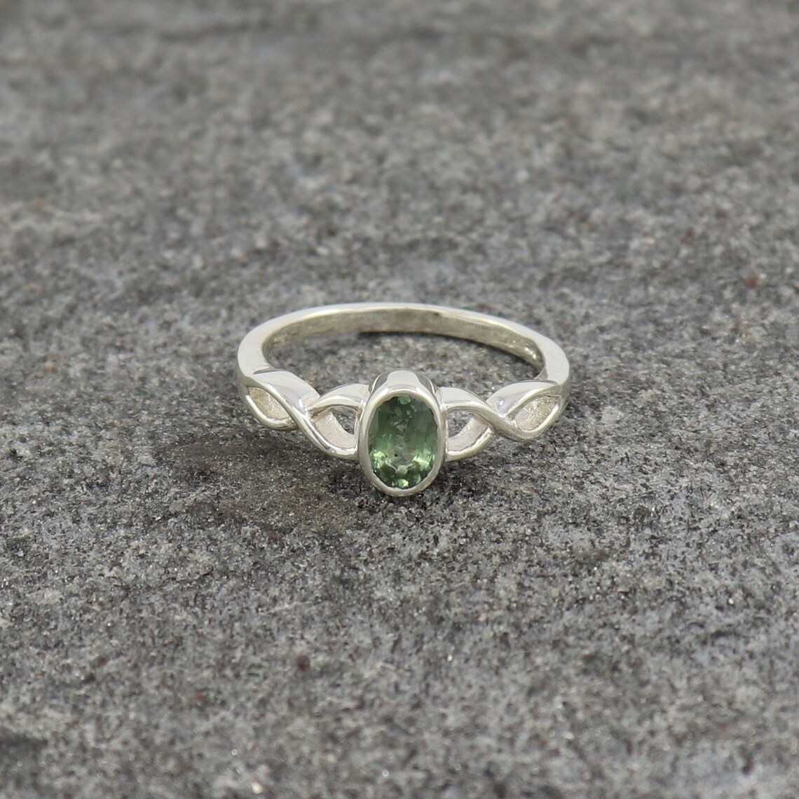 Natural Green Sapphire Ring Sterling Silver Ring Sapphire Etsy