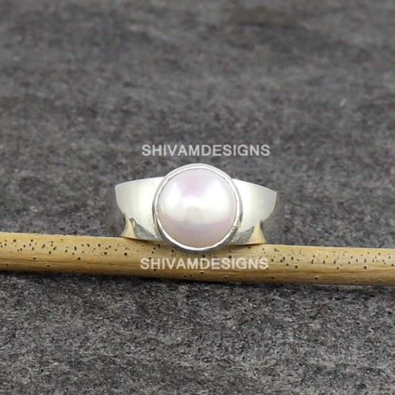Made in New Zealand, large sterling silver white pearl ring