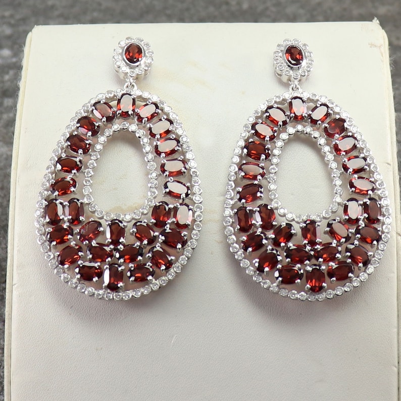 Fashion Jewelry Earrings Natural Garnet Gemstone Stud Earrings Cubic Zirconia Gemstone Earrings 925 Sterling Silver Fine Jewelry Earrings