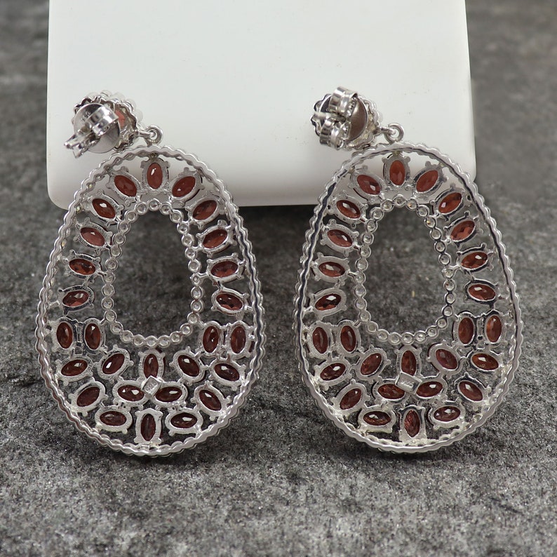 Fashion Jewelry Earrings Natural Garnet Gemstone Stud Earrings Cubic Zirconia Gemstone Earrings 925 Sterling Silver Fine Jewelry Earrings