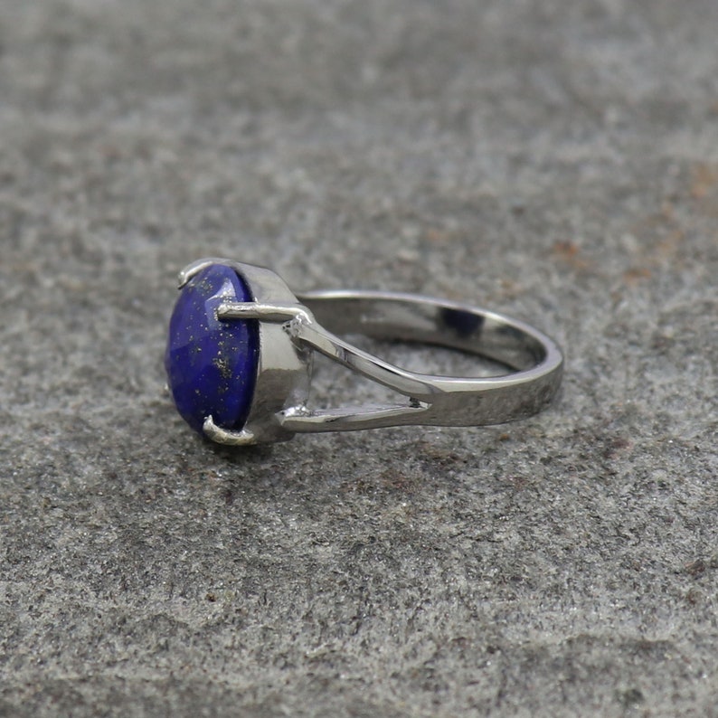 US 3 to 15 Faceted Lapis Lazuli Ring Oxidized Fine Silver Ring Unisex Silver Ring Anniversary Gift Ring for Women Statement Band Ring