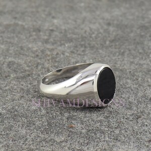 Natural Black Onyx Ring, Mens Signet Ring Silver, Statement Pinky Ring ...