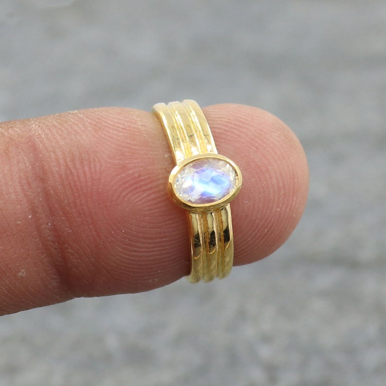 Gift Ring 18K Yellow Gold Plated Sterling Silver Rainbow Moonstone Birthstone Ring Wedding Ring Size 4 to 15 Mother/'s Day Gift Ring