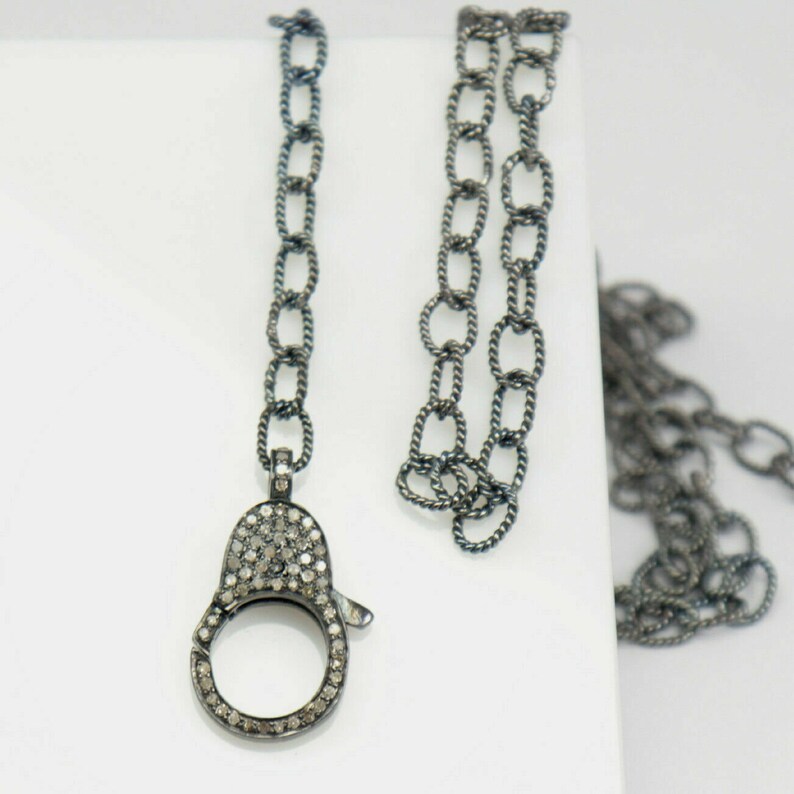 Genuine Diamond Pave Lobster Clasp Necklace Oxidized Sterling Etsy