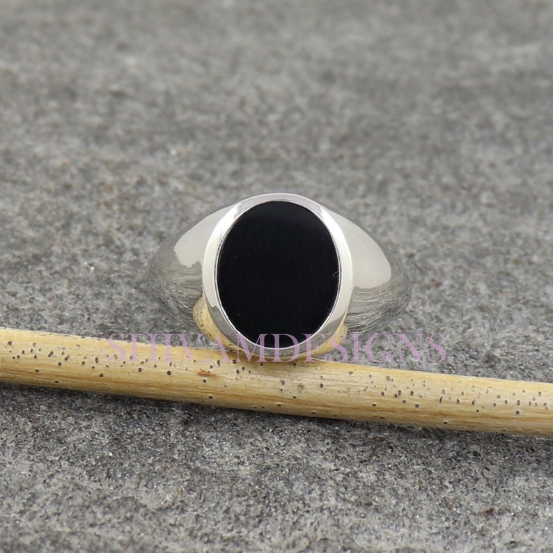 Natural Black Onyx Ring, Mens Signet Ring Silver, Statement Pinky Ring for Men, Wedding Men's Ring, Engagement Gift Band Ring, Gift For Her 